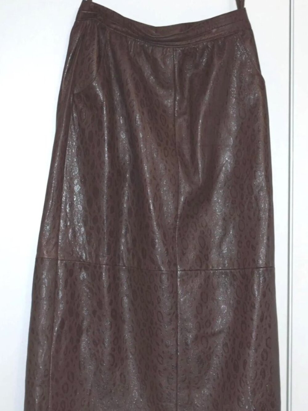 Vtg Leder Herbst Leather Midi Skirt Brown Print Textured Leather size 38